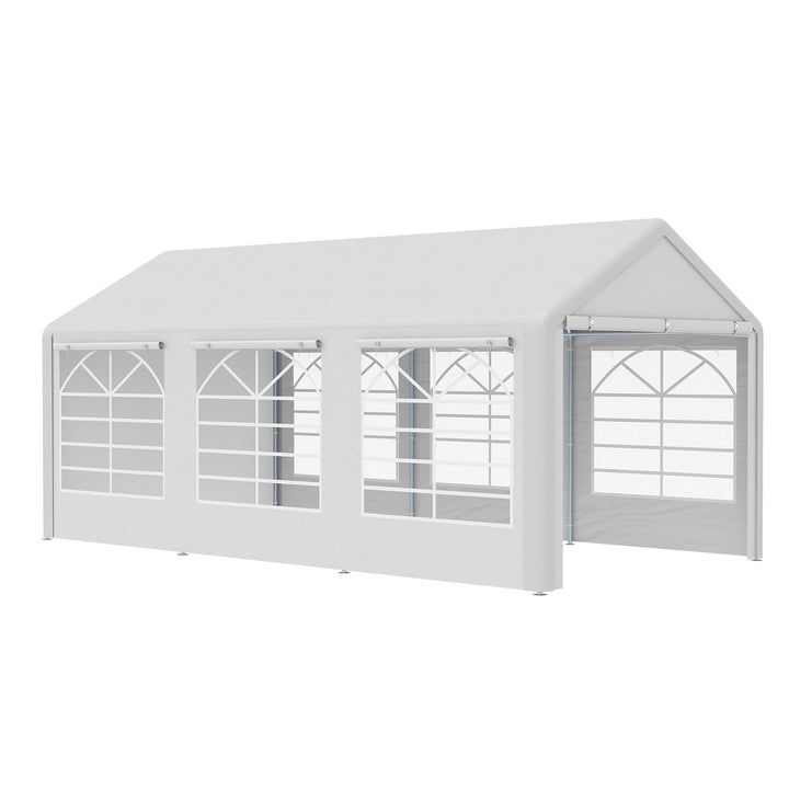 Pérgola para Jardim 6x3m Pérgola de Jardim com 4 Painéis Laterais 2 Portas Enroláveis e 6 Janelas Proteção UV para Exterior Eventos Casamentos Branco
