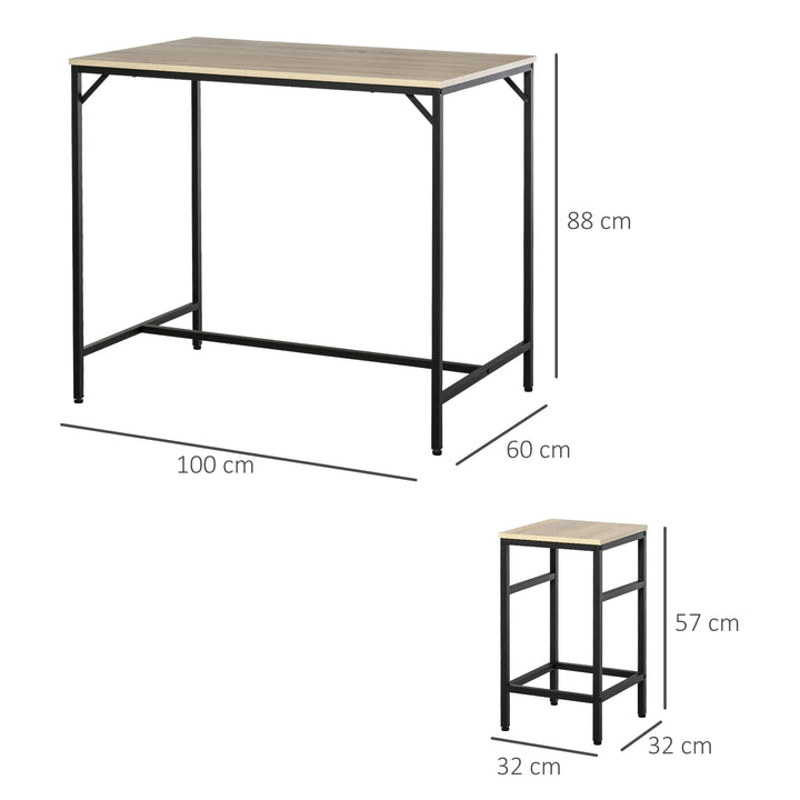 Conjunto de Mesa de Bar com 4 Bancos com Apoio para os Pés Conjunto de Móveis de 5 Peças Mesa de 100x60x88cm e Bancos de 32x32x57cm para Sala de Jantar Cozinha Preto e Carvalho