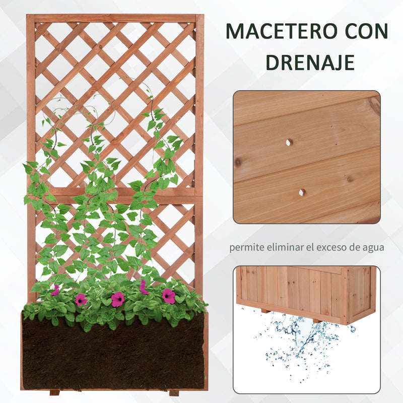 Floreira com Treliça de Madeira Maciça Caixa de Plantio com Suporte para Plantas Trepadeiras para Cultivo de Plantas Flores 72,5x31,5x149,5 cm Natural