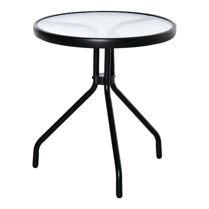 Mesa de Jardim Redonda Mesa de Exterior com Bancada de Cristal Decorativo e Estrutura de Metal para Pátio Terraço Balcão Ø50x55 cm Preto