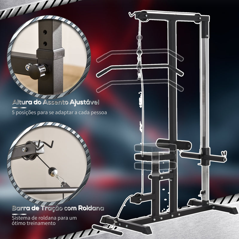 Máquina de Musculação Estação de Treinamento com Poleia e Assento Ajustável em Altura para Treinamento em Casa Academia Escritório Carga Máxima 100kg 107x120x190cm Preto