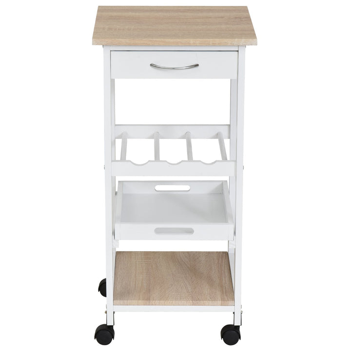 Carrinho de Cozinha com 4 Níveis com Rodas Prateleira Gaveta Bandeja 37x37x76 cm Branco