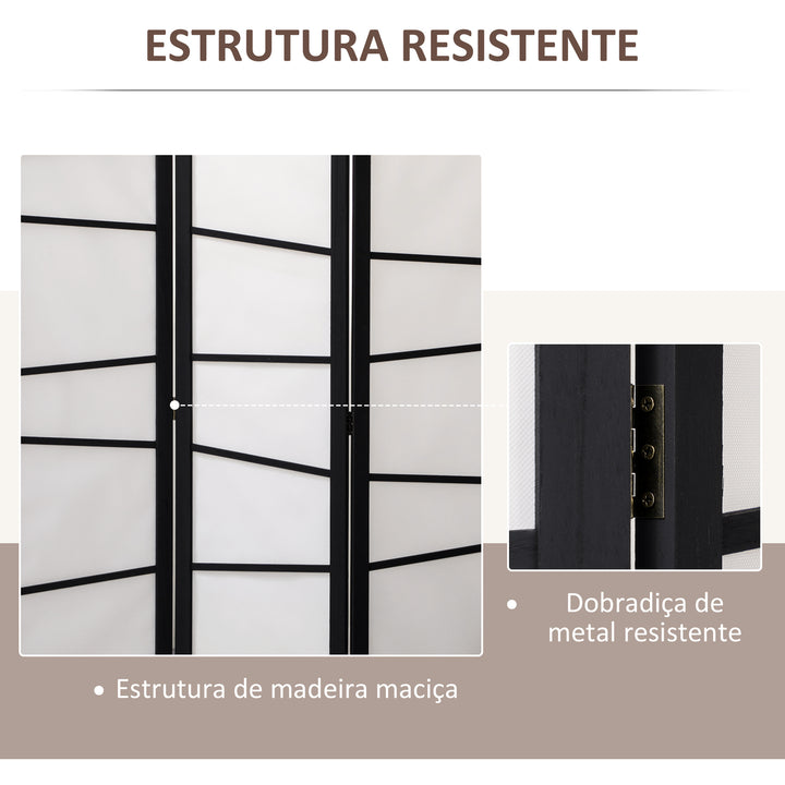Biombo de 3 Painéis Separador de Ambientes Dobrável 120x170 cm Divisória para Espaços de Madeira Decoração para Escritório Dormitório Sala de Estar Preto e Branco