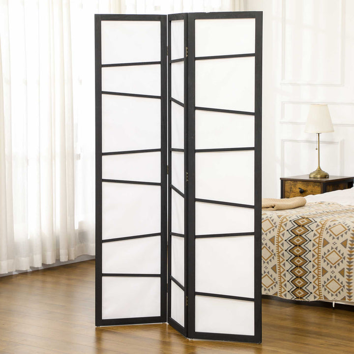 Biombo de 3 Painéis Separador de Ambientes Dobrável 120x170 cm Divisória para Espaços de Madeira Decoração para Escritório Dormitório Sala de Estar Preto e Branco