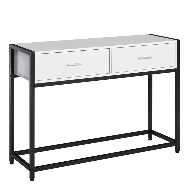 Consola Mesa de Entrada 120x34x81cm com 2 Gavetas e Pés Ajustáveis Móvel de Entrada de Estilo Moderno para Corredor Entrada Branco e Preto