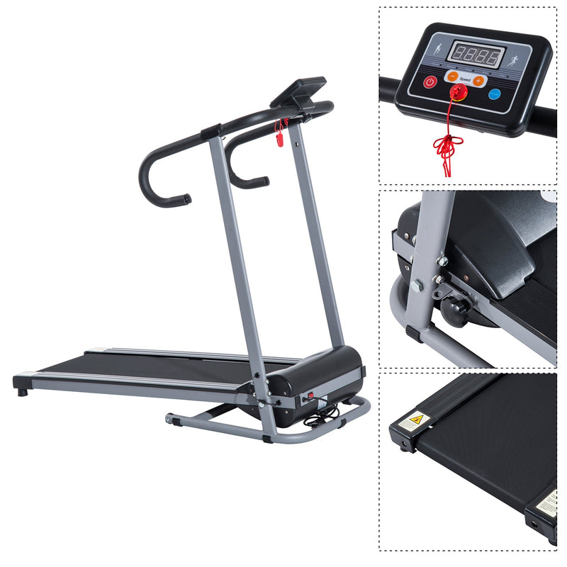 Esteira elétrica e dobrável de 500W para exercícios físicos 1-10 km / h com tela LCD e carga máxima. 110 kg preto e cinza