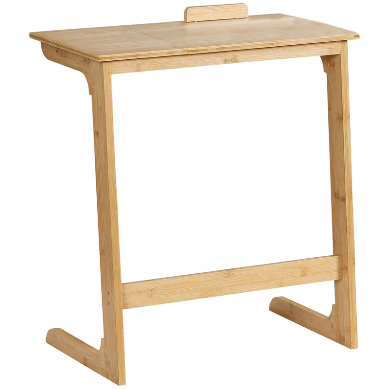 Mesa Auxiliar de Bambu Mesa em Forma de C com Bancada Abatível e Ângulo Ajustável 140-180° para Sala de Estar Dormitório 60x33x67cm Madeira