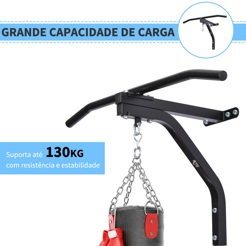 Barra de Elevação para Parede de Aço 2 em 1 Suporte para Saco de Boxe para Treinamento em Casa Escritório Academia Carga Máx. 130kg 93x47x51cm Preto