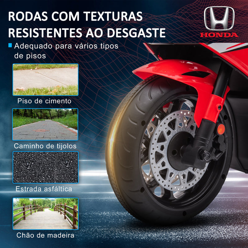 Mota Elétrica com Licença HONDA para Crianças de 3-5 Anos Mota a Bateria 6V com Farol Buzina Música e Rodas Auxiliares Removíveis Carga Máxima 30kg 90x44x52cm Vermelho