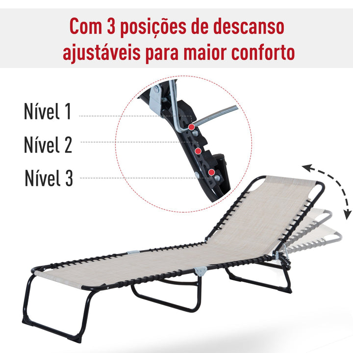Espreguiçadeira dobrável Espreguiçadeira de praia ajustável com encosto ajustável Fácil de transportar para Praia Piscina 197x58x76cm cor Creme Branco