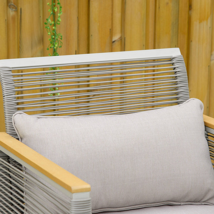 Conjunto de Móveis de Jardim Vime 4 Peças Sofá Duplo 2 Poltronas Individuais e Mesa de Centro com Vidro com Almofadas para Exterior Terraço Cinza