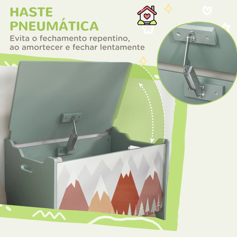 Baú de Brinquedos Organizador de Brinquedos para Crianças de 3 a 8 Anos com Estampado em Animais Carga 20 kg para Livros Roupas Dormitório Sala de Estar 60x37x39 cm Verde