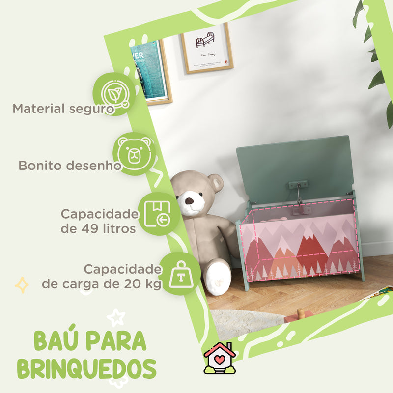 Baú de Brinquedos Organizador de Brinquedos para Crianças de 3 a 8 Anos com Estampado em Animais Carga 20 kg para Livros Roupas Dormitório Sala de Estar 60x37x39 cm Verde