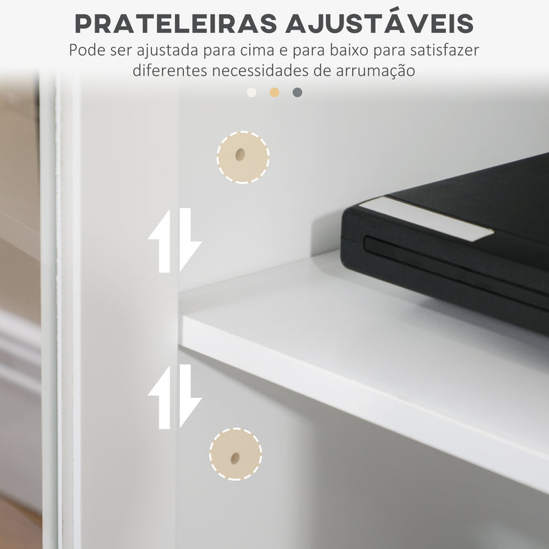 Móvel de TV Sala de Estar para Televisores de até 58" com 4 Portas de Vidro Temperado Prateleiras Ajustáveis e 4 Orifícios para Cabos 130x35x60 cm Branco