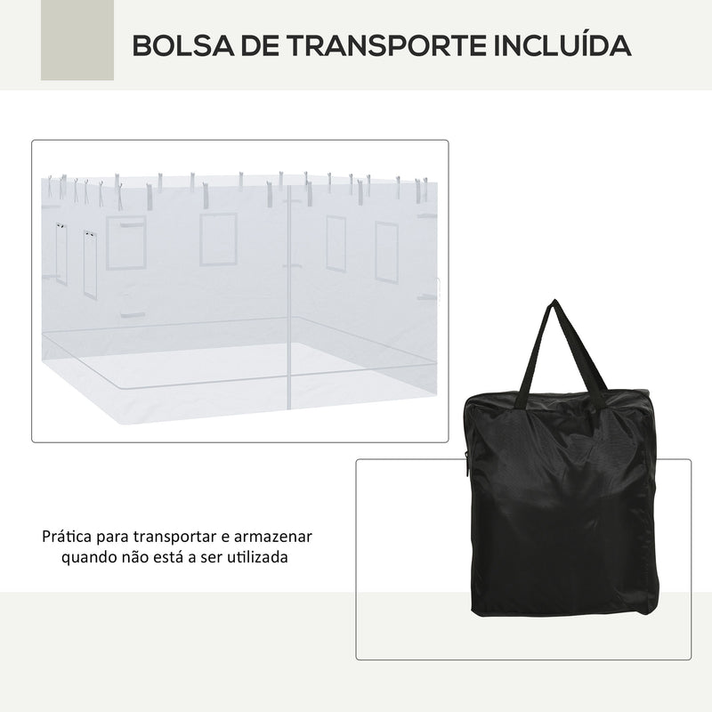 4 Redes Mosquiteiras para Tendas 300x195 cm Rede Mosquiteira com 6 Janelas Enroláveis Porta com Fecho de Correr e Bolsa de Transporte Branco