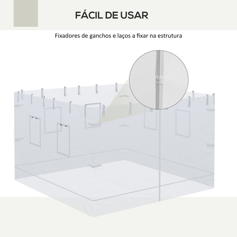 4 Redes Mosquiteiras para Tendas 300x195 cm Rede Mosquiteira com 6 Janelas Enroláveis Porta com Fecho de Correr e Bolsa de Transporte Branco