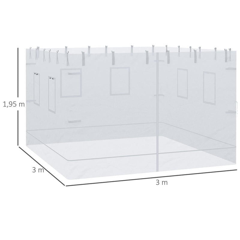 4 Redes Mosquiteiras para Tendas 300x195 cm Rede Mosquiteira com 6 Janelas Enroláveis Porta com Fecho de Correr e Bolsa de Transporte Branco