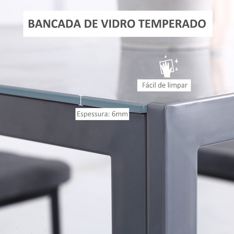 Mesa de Sala de Jantar de Cristal Mesa de Cozinha Quadrada para 4 Pessoas com Pés de Metal 75x75x75cm Cinza