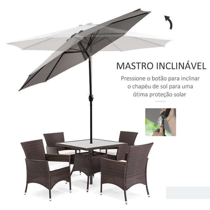 Chapéu de Sol de Jardim Ø300x250 cm com Manivela Chapéu de Sol Exterior com Mecanismo de Inclinação e Mastro Desmontável de Metal para Terraço Piscina Pátio Cinza