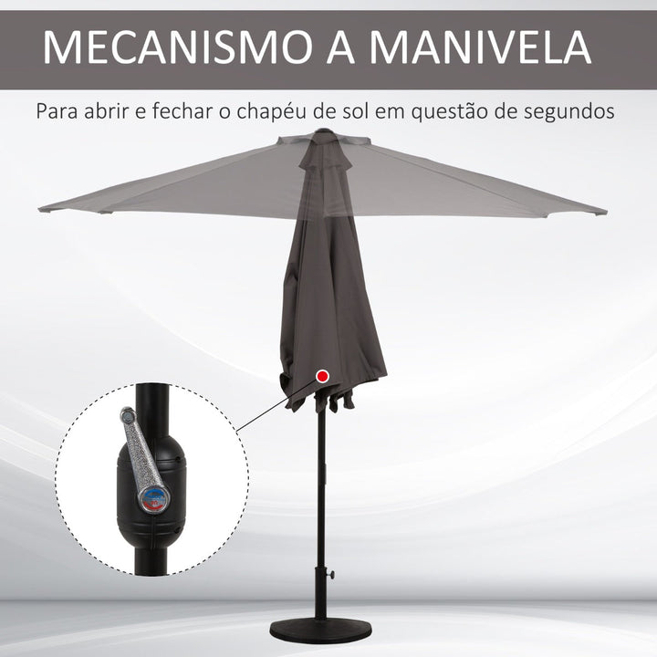 Chapéu de Sol Semicircular 269x138x236cm Chapéu de Sol à Manivela para Jardim Terraço Pátio Piscina Cinza