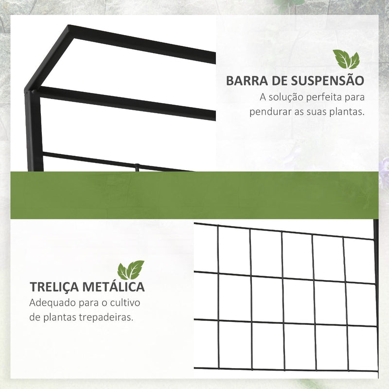 Suporte para Plantas com Treliça de Metal Suporte para Vasos Plantas Trepadeiras com 3 Prateleiras para Terraço Balcão Jardim Exterior e Interior 60x53,5x159,5cm Preto