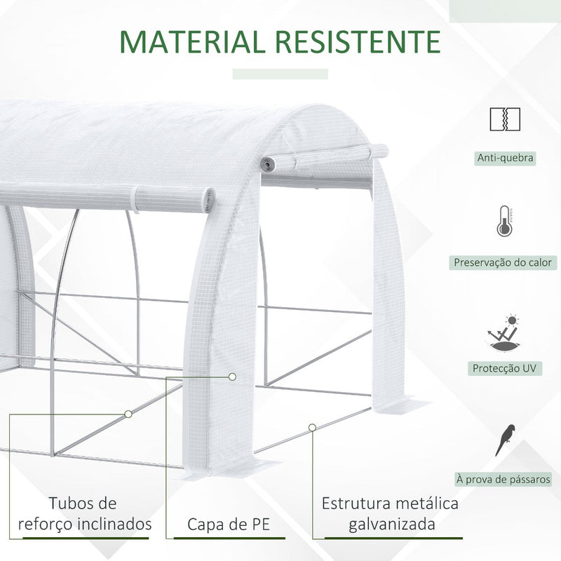 Estufa Tipo Túnel 3x3x2m Estufa de Jardim com Porta Enrolável 6 Janelas Cobertura de PE 140g/m² e Metal Galvanizado para Cultivos de Plantas Verduras Branco