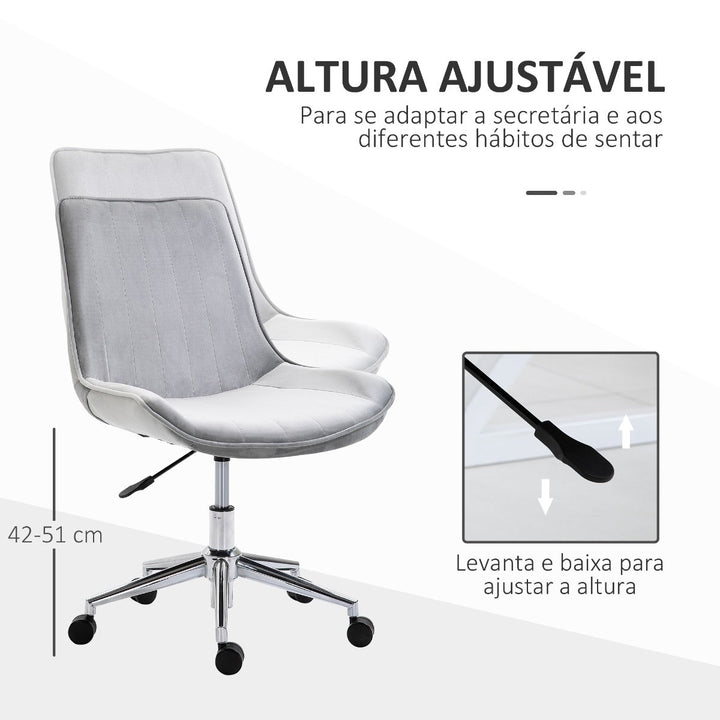 Cadeira de Escritório Giratória Cadeira de Escritório Ergonómica com Altura Ajustável Encosto Estofado em Pelúcia Suave e Rodas Carga 120kg 52,5x60x82-91cm Cinza