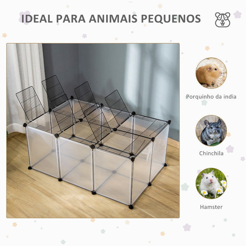 Parque para Animais de Estimação Gaiola para Coelhos Porquinho da India Chinchila Modular Interior e Exterior 105x70x45cm Preto