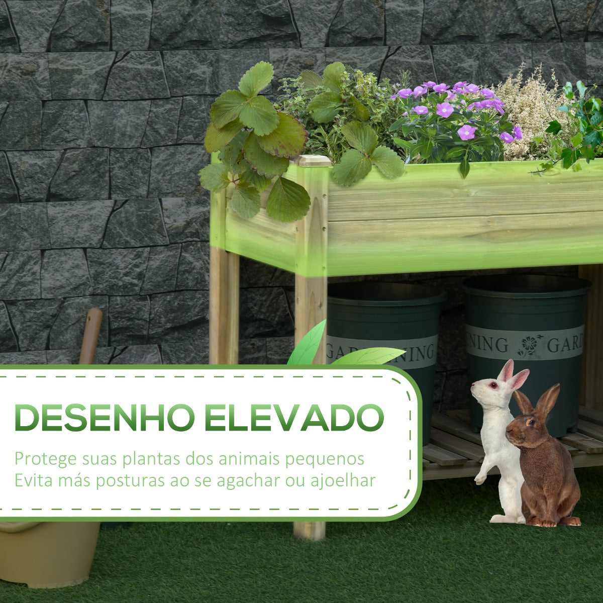 Horta Vertical de Madeira com Prateleira 91x51x76cm Mesa de Cultivo Retangular com Orifícios de Drenagem para Cultivos de Plantas Jardim Terraço Exterior Madeira Natural