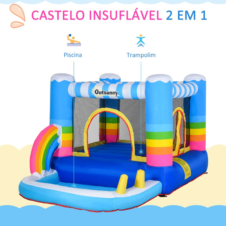 Castelo Inflável com Trampolim e Piscina para Crianças acima de 3 Anos Inclui Inflador e Bolsa de Transporte para Interior Exterior 280x170x155cm Multicor