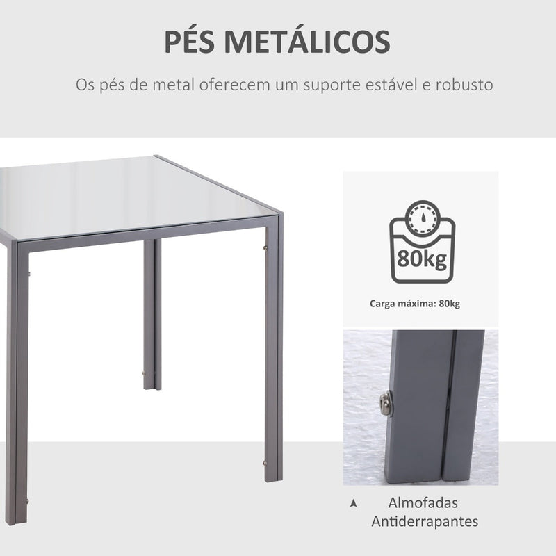 Mesa de Sala de Jantar de Cristal Mesa de Cozinha Quadrada para 4 Pessoas com Pés de Metal 75x75x75cm Cinza