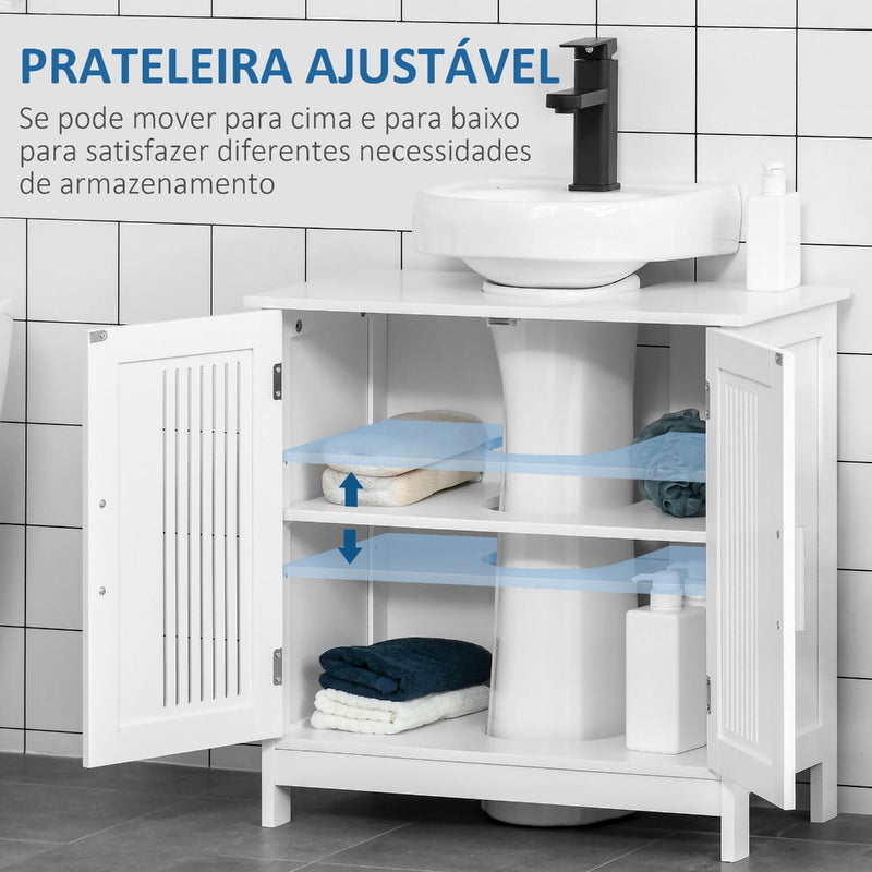 Móvel para Lavatório Armário Casa de Banho de Chão de Madeira com 2 Portas Ventiladas e Prateleira Interior Ajustável Moderno 60x30x60 cm Branco