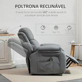 Poltrona Relax Levanta Pessoas com Controle Remoto Reclinação Elétrica de 160° Apoio para os Pés Encosto Estofado em PU e Bolsos Laterais 76x90x105cm Cinza