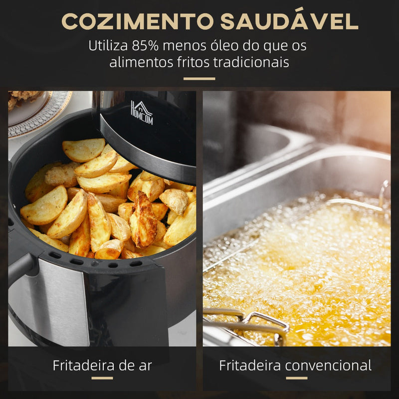 Fritadeira sem Óleo 4L Fritadeira de Ar Quente 1300W com 12 Programas Tela LED Tátil Temperatura Ajustável Temporizador e Cesta Antiaderente 34,2x25,6x31,8cm Preto