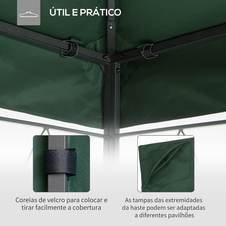 Cobertura de Substituição de 3x3m para Pérgola de Jardim com 8 Orifícios de Drenagem e Ventilação Verde