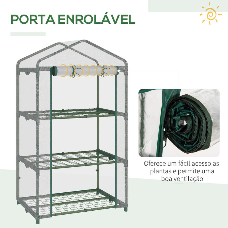 Estufa de Jardim com 3 Prateleiras Metálicas e Porta Enrolável Estufa de Varanda Exterior para Cultivo de Plantas Flores 69x49x125cm Transparente