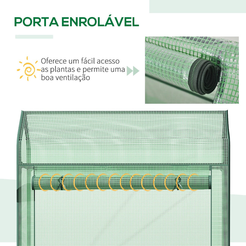 Estufa de Jardim com Porta Enrolável Cobertura de PE e Estrutura de Metal para Cultivos de Plantas Verduras varanda Pátio Exterior 100x51x170cm Verde