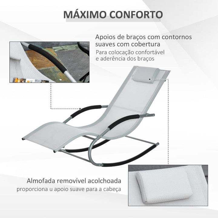 Espreguiçadeira Baloiço de Jardim com Apoio para os Braços Almofada para a Cabeça Espreguiçadeira de Exterior Tecido Transpirável e Metal para Praia Pátio Terraço 63x148x85cm Cinza