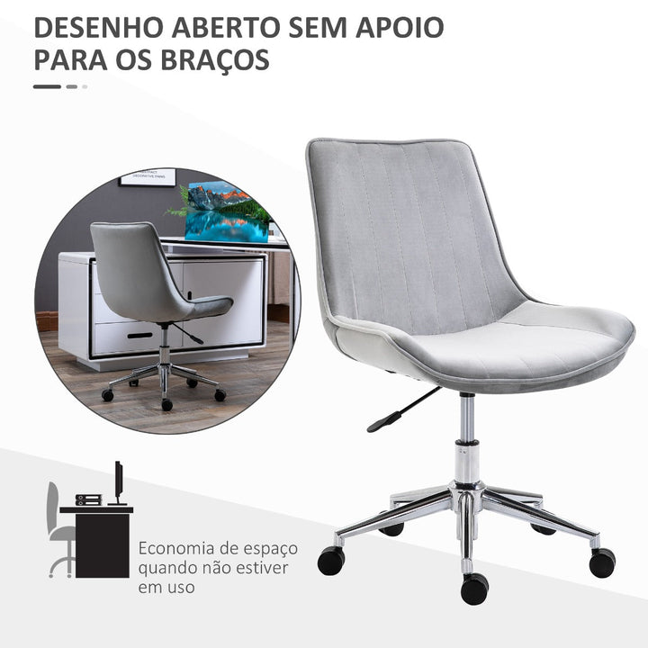 Cadeira de Escritório Giratória Cadeira de Escritório Ergonómica com Altura Ajustável Encosto Estofado em Pelúcia Suave e Rodas Carga 120kg 52,5x60x82-91cm Cinza
