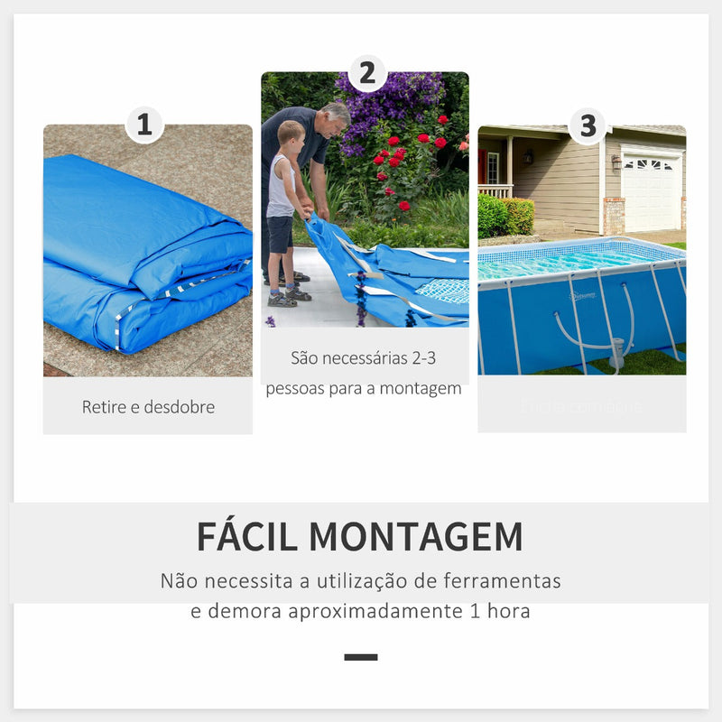 Piscina Desmontável Tubular 440x240x122cm Piscina Retangular de Exterior com Purificador 4.000L/H Mangueiras de Comprimento 100cm e Estrutura de Aço Azul