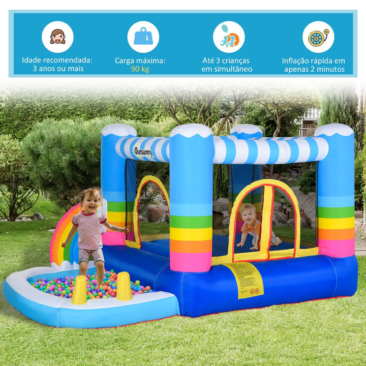 Castelo Inflável com Trampolim e Piscina para Crianças acima de 3 Anos Inclui Inflador e Bolsa de Transporte para Interior Exterior 280x170x155cm Multicor