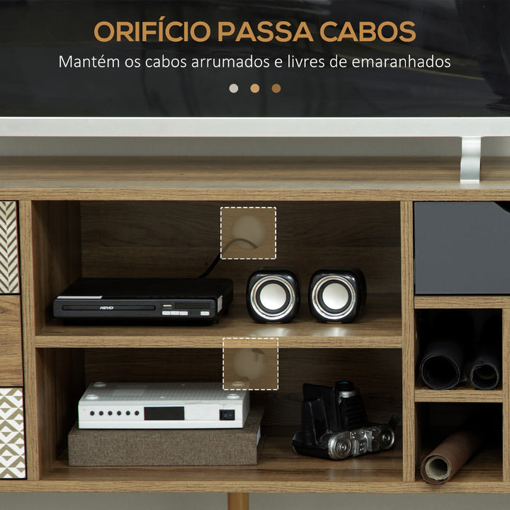 Móvel de TV com Prateleira de Armazenamento 4 Gavetas e Pés de Metal Móvel de TV para Televisores de até 50 Polegadas para Escritório 120x39x64cm Marrom