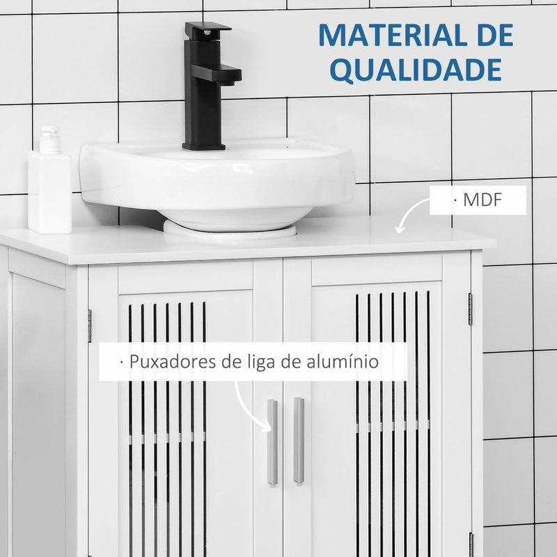 Móvel para Lavatório Armário Casa de Banho de Chão de Madeira com 2 Portas Ventiladas e Prateleira Interior Ajustável Moderno 60x30x60 cm Branco