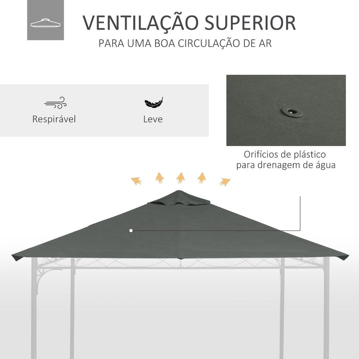 Cobertura de Substituição de 3x3m para Pérgola de Jardim com 8 Orifícios de Drenagem e Ventilação Cinza