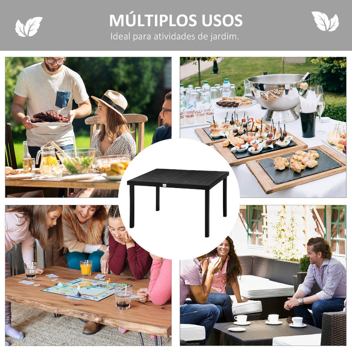 Mesa de Jardim Retangular Mesa de Exterior para 6 Pessoas com Bancada de Ripas e Estrutura de Alumínio para Terraço Balcão 140x90x74cm Preto