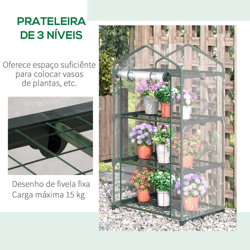 Estufa de Jardim com 3 Prateleiras Metálicas e Porta Enrolável Estufa de Varanda Exterior para Cultivo de Plantas Flores 69x49x125cm Transparente