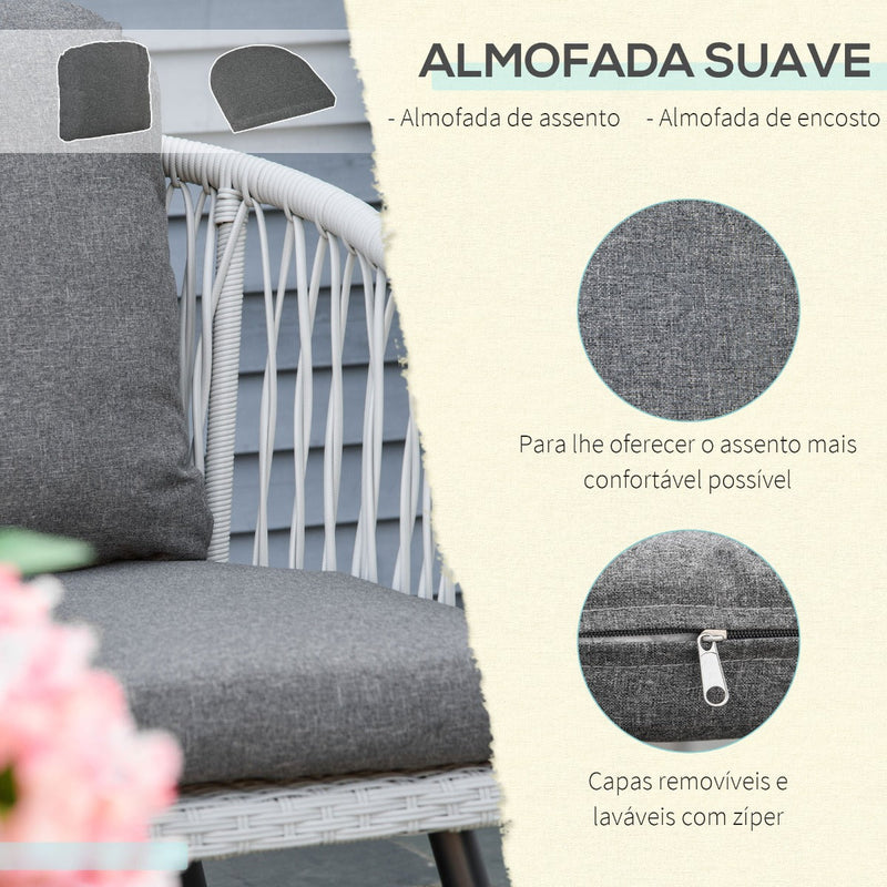 Conjunto de Móveis de Vime Conjunto de Móveis de Jardim 4 Peças Mesa de Centro de Alumínio Sofá 3 Lugares e 2 Poltronas com Almofadas para Terraço Exterior Cinza