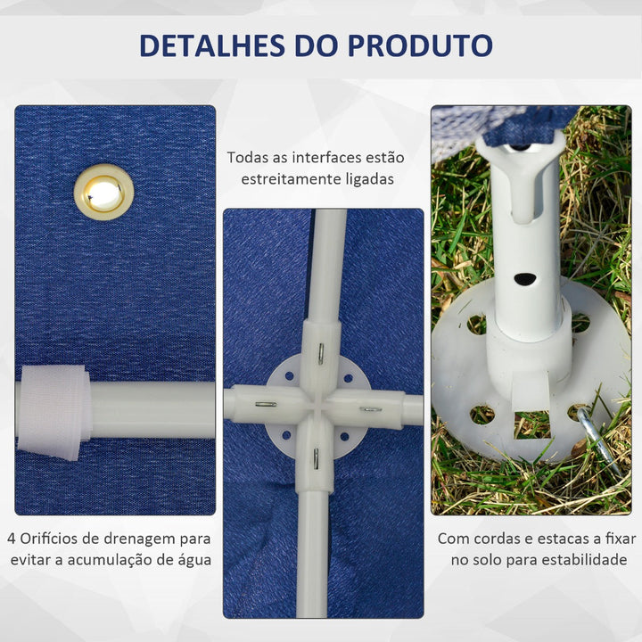 Tenda de Jardim 3x3m Tenda com 4 Partes Laterais Rede Mosquiteira com Zíper Proteção UV para Patio Azul