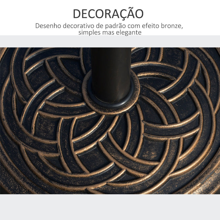 Base Chapéu de Sol de Jardim Suporte para Chapéu de Sol Redondo para Mastros de 38mm/48mm Resina e Aço para Terraço Pátio Exterior Ø45x33cm Bronze
