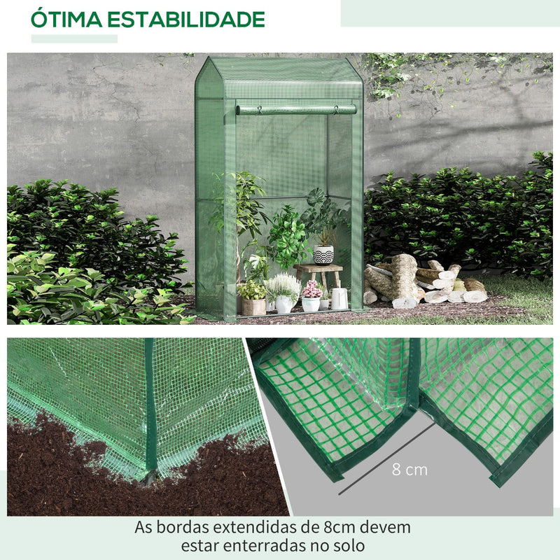 Estufa de Jardim com Porta Enrolável Cobertura de PE e Estrutura de Metal para Cultivos de Plantas Verduras varanda Pátio Exterior 100x51x170cm Verde